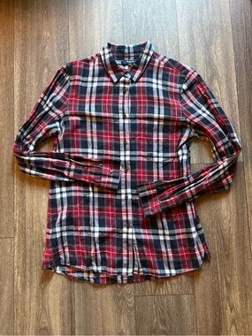Madewell Plaid Button-Up Blouse in Red